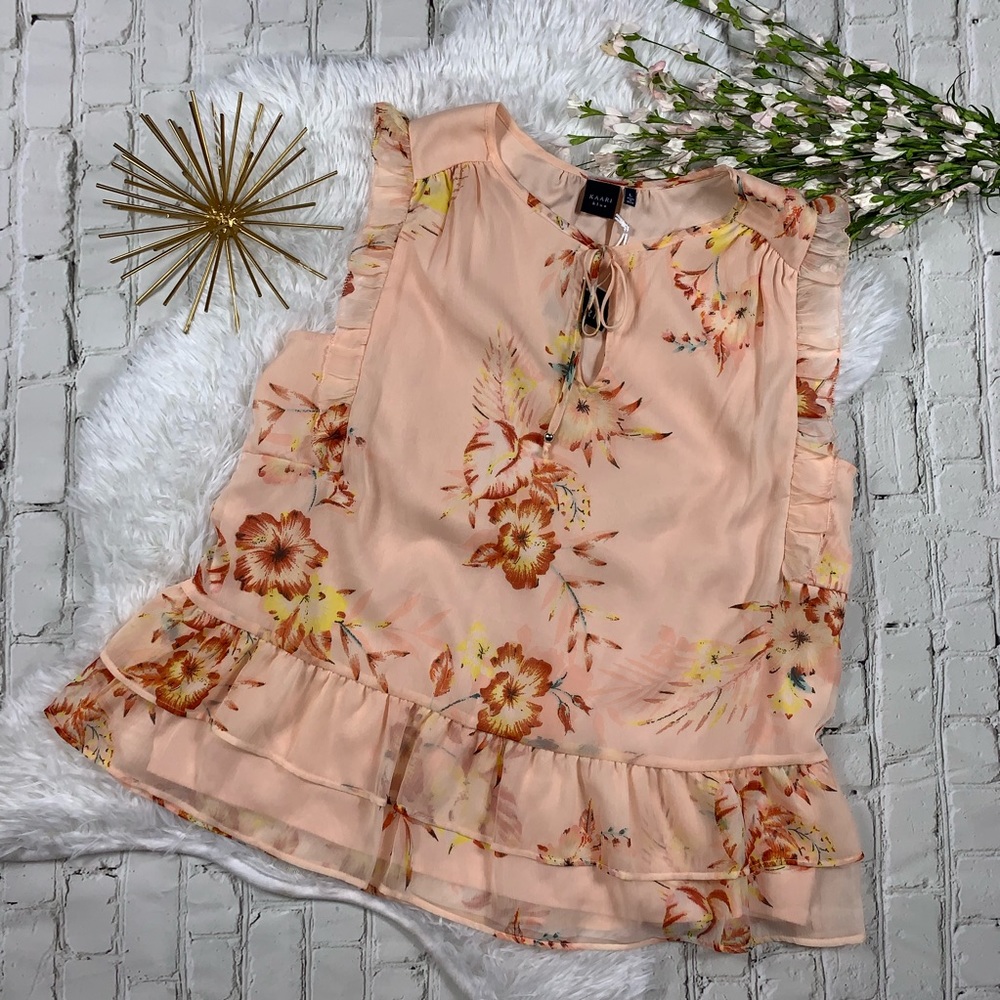 HP 🌿 KAARI blue Peach tropical peasant blouse Lg